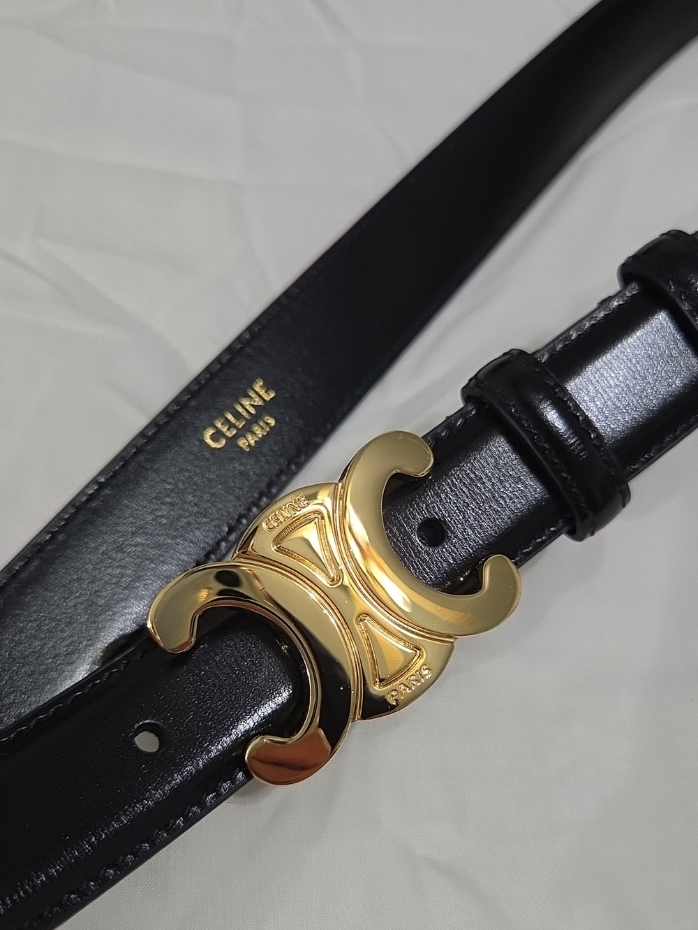 Celine Triomphe Belt Black Leather 95cm